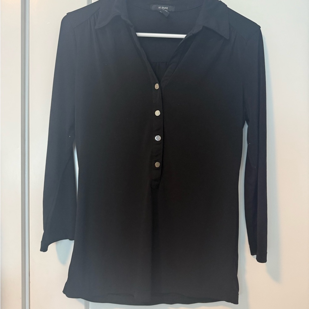 Alfani Black Fitted Button Down Shirt Notched Collar